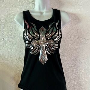 Black Sequin Embellished Women's Tank Top
